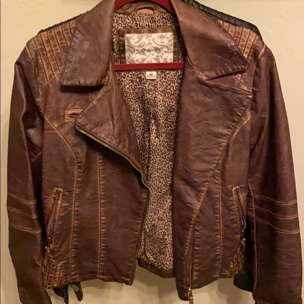 Faux leather brown Moto jacket no signs of wear